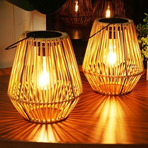 Homemory 2 Pack Rattan Lantern Solar Outdoor ...