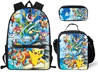 Aulaygo Po-ke-mon Pi-ka-chu School Backpack Set Durable Book Bags Lunch Box Pencil Case
