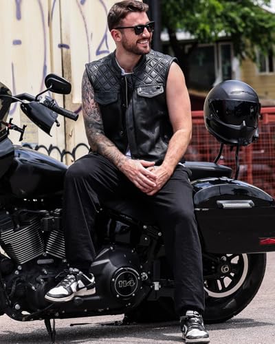 First Mfg Co Signature Club Style Leather Vest - Diamond Cowhide Leather, Conceal Carry Pockets, Satin Liner2