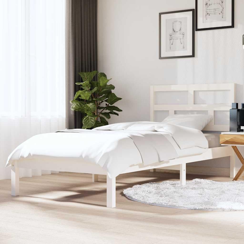 Lite drewno sosnowe z zagłówkiem klasyczny 90x190 cm Biały | Rama łóżka biała 90x190 cm lite drewno sosnowe z zagłówkiem do sypialni