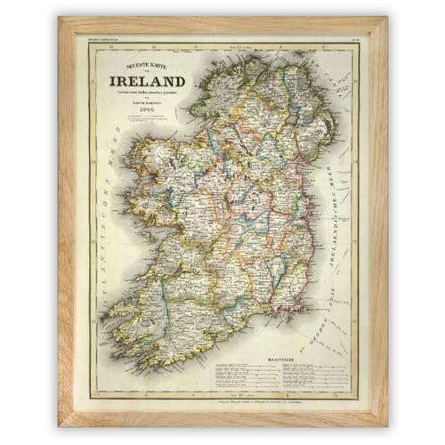1844 Ireland Map 11x14 Framed Poster, Vintage Antique Cartography, Historical Irish Counties Decorative Wall Art, European Geography Decor, Irish Heritage for Genealogy & History Buffs, Collectors