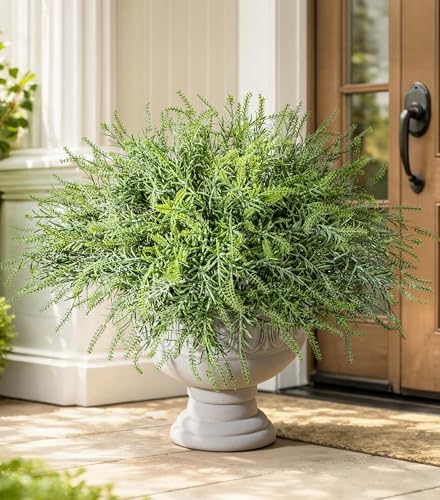 Artificial Faux Outdoor Plants for Spring Summer Decoration 10 Bundles Fake Plastic Grass UV Resistant Look Real Fake Plants for Planter Outside Front Door Porch Patio Balcony Garden Indoor Yard Urn