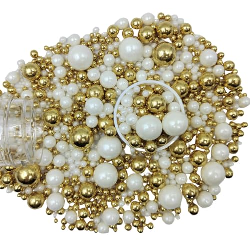 Image of Edible White Gold Sugar Pearls Candy Sprinkles 120G / 4.23Ounce Baking Cake Sprinkles Cupcake and Cake Topper Cookie Decorations Wedding Party Valentines Halloween Christmas Supplies