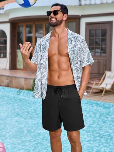 INCERUN Mens Swim Trunks Swim Shorts Quick Dry Beach Shorts with Compression Liner and Zipper Pocket Black XX-Large — view 6