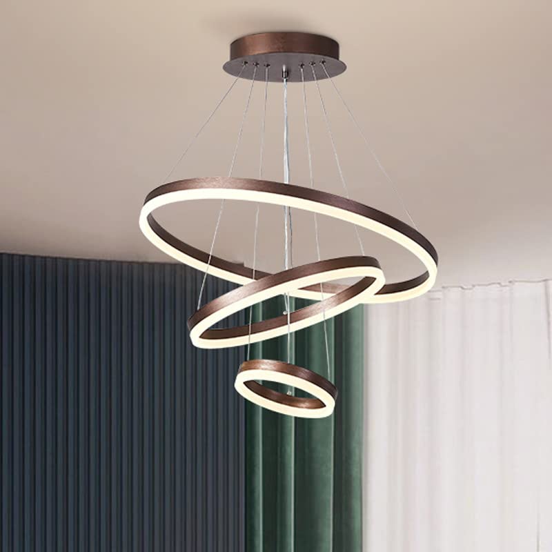 CITRA 3 Light 3 Ring Matt Black Brushed Metal LED Chandelier Hanging Ceiling Lamp - Warm White