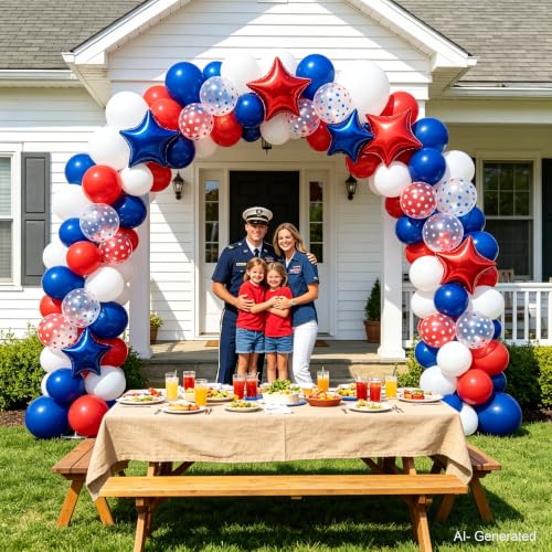 Image of Blocesa Red White and Blue Balloons Arch Kit Star /Confetti, Patriotic Decor