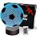 Soccer 3D LED Night Light for Kid Girl,3D Optical Illusion Lamp Nightlight for Bedroom Lamps with Remote Control 16 Color Touch Operated USB Battery Power Holiday Home Decor Xmas Birthday Gifts