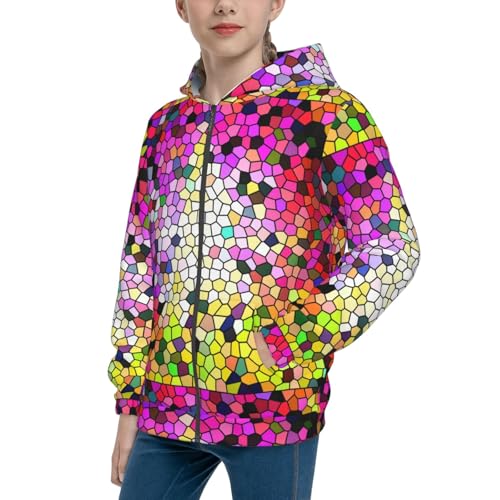 Colorful Tie Dye Stained Glass 3 Kids Pullover Hoodies Boys Zip Up Sweatshirts Girls Athletic Clothes with Pocket