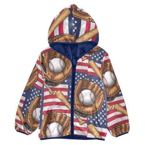 CHIFIGNO Vintage Baseball Flag Toddler Boys Winter Coat, Toddler Boys Zip up Hoodie Thick for Fall Winter Spring 3T