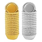 Elcoho 600 Pieces 1.25 Inch Mini Foil Metallic Cupcake Liners Muffin Paper Cases Baking Cups, Gold and Silver
