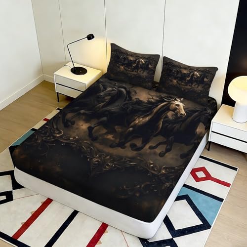 Drap housse cheval noir antidérapant en microfibre douce et lavable - 5
