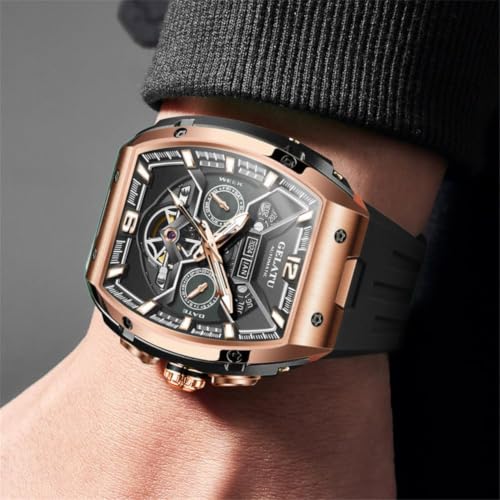 Image of OLEVS Luxury Watches for Men Black Mechanical Wrist Watch Self Winding Automatic Tourbillon Watches Skeleton Waterproof Mens Wrist Watch