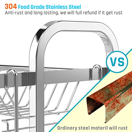 Dish Drying Rack, iSPECLE 304 Stainless Steel 2-Tier Dish Rack with Utensil Holder, Cutting Board Holder and Dish Drainer for Kitchen Counter