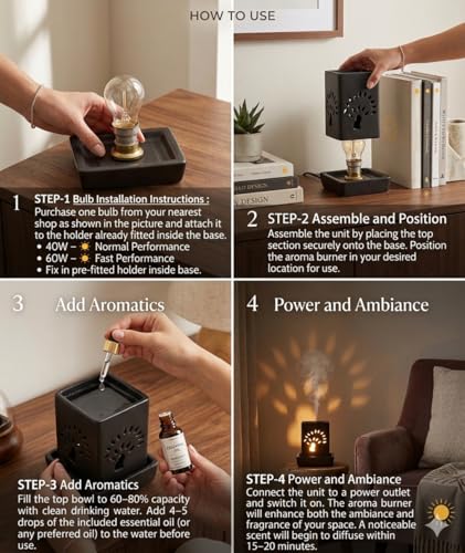 Image of Mkd2 Rise Ceramic Electric Aroma Burner Oil Diffuser Lamp I Oil Burner for Home Fragrance, Square (7 inch, Black)