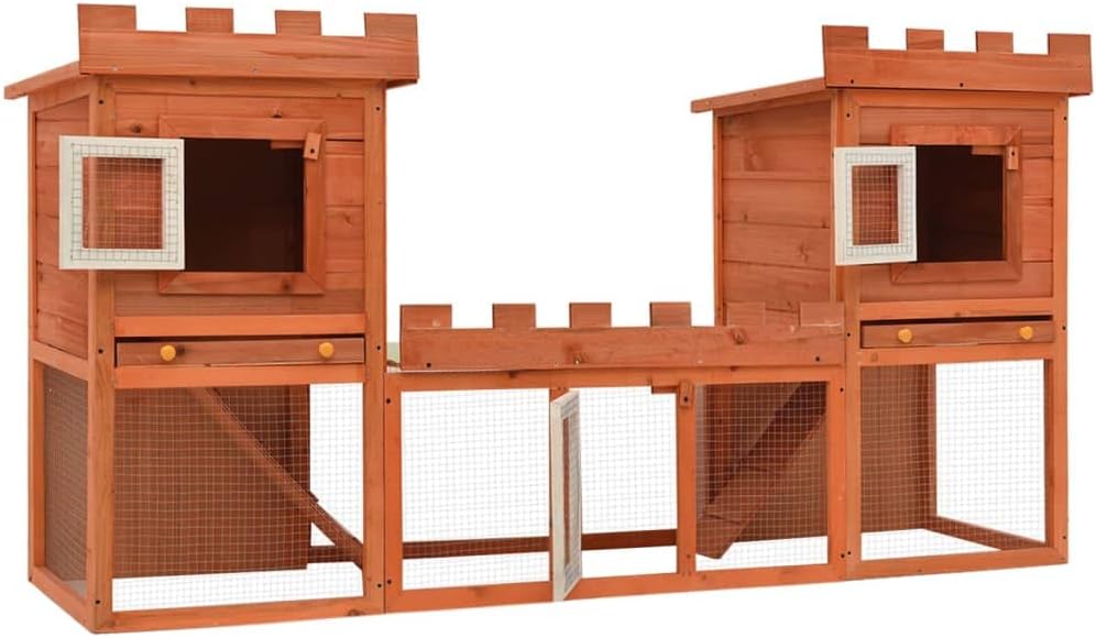 Large Brown Pine Wood Outdoor Rabbit Hutch - Modular Bunny Cage for Garden Pets, Weather-Resistant, Spacious Design, Easy Access, Ideal for Rabbits, Guinea Pigs, and Small Animals