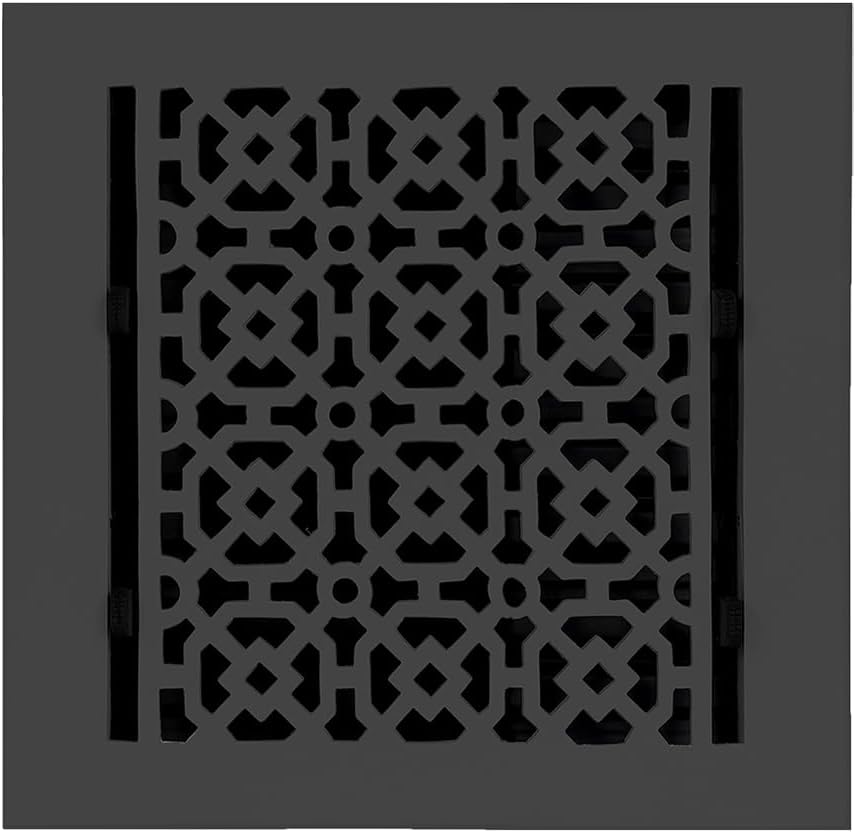 Achtek 7"x7" Duct (8-1/2"x8-3/4" Overall Size) Solid Cast Aluminum HVAC Air Supply Grill for Floor-Black Without Screw Holes with Detachable Steel Louver | Powder Coated