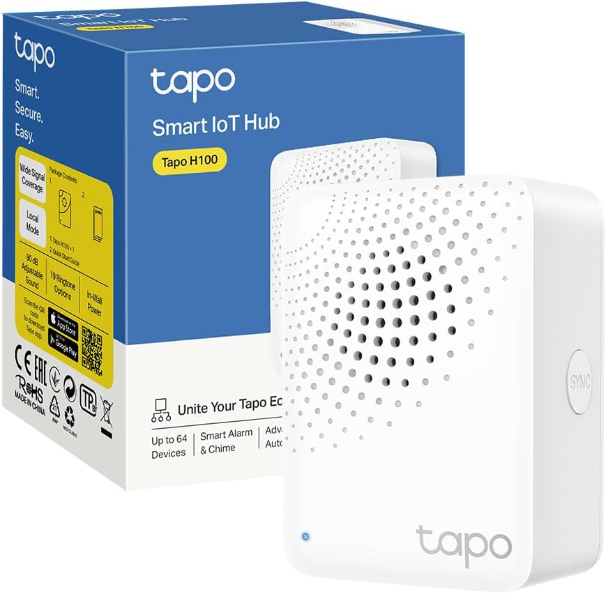 Tapo H100 – Smart Hub con 19 Tonos, Control Centralizado del Hogar Inteligente, Conexión WiFi hasta 64 Dispositivos, Alarma Inteligente, Plug & Play