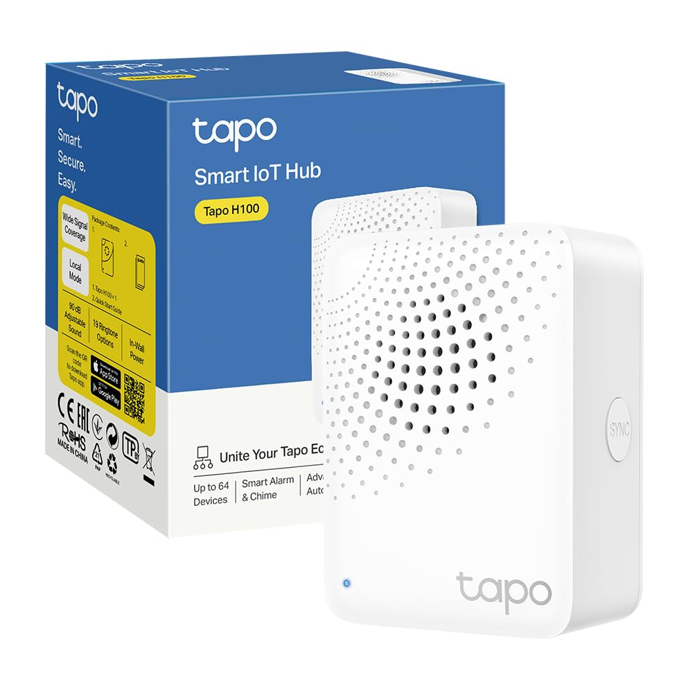 Tapo H100 – Concentrador Inteligente con 19 Tonos, Control centralizado del hogar Inteligente, conexión WiFi hasta 64 Dispositivos, Alarma Inteligente, Plug & Play