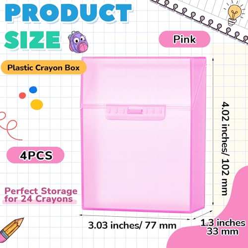 Image of Clabby 4 Pcs Clear Plastic Crayon Boxes Hold 24 Count, Pink