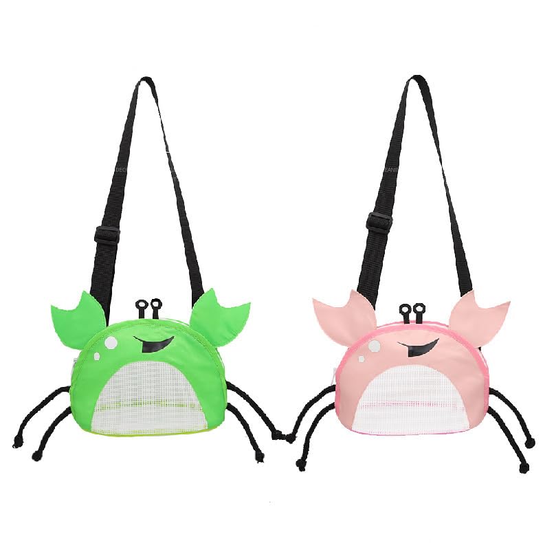 Image of Kids Mesh Beach Bag, Cute Crab-Shaped Seashell Collecting Bag with Adjustable Strap for Holding Shell Beach Toy
