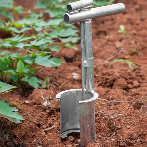 Strumento di fioriera in bulbo acciaio inossidabile trapiantatore per piantine Palmare Portatile Piccolo Trapiantatore di zolle Per giardino, prato, cortile, piantagione, scavo e trapianto