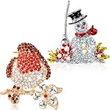 Otuuz 2 Pcs Christmas Robin and Snowman Brooch Set 2 x 2 Inch Christmas Robin Brooch Pin for Women Girls Boutique Xmas Jewellery Gift