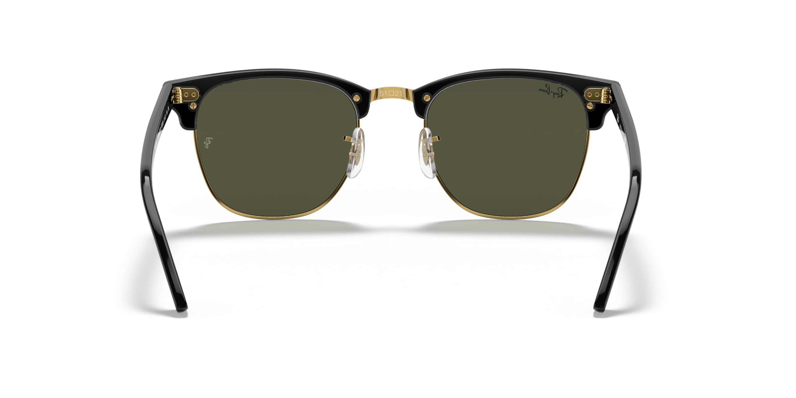 Ray-Ban RB3016 Clubmaster Square Sunglasses, Black on Gold/Green, 51 mm