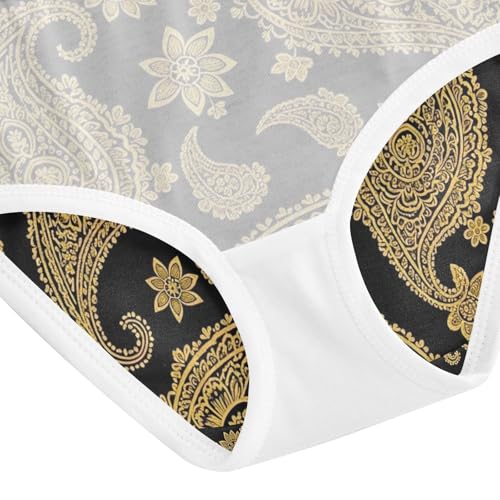 Golden Paisley Floral Black Underwear for Girls, Toddler Panties, Cotton Girls Underwear, 2–8 Years4