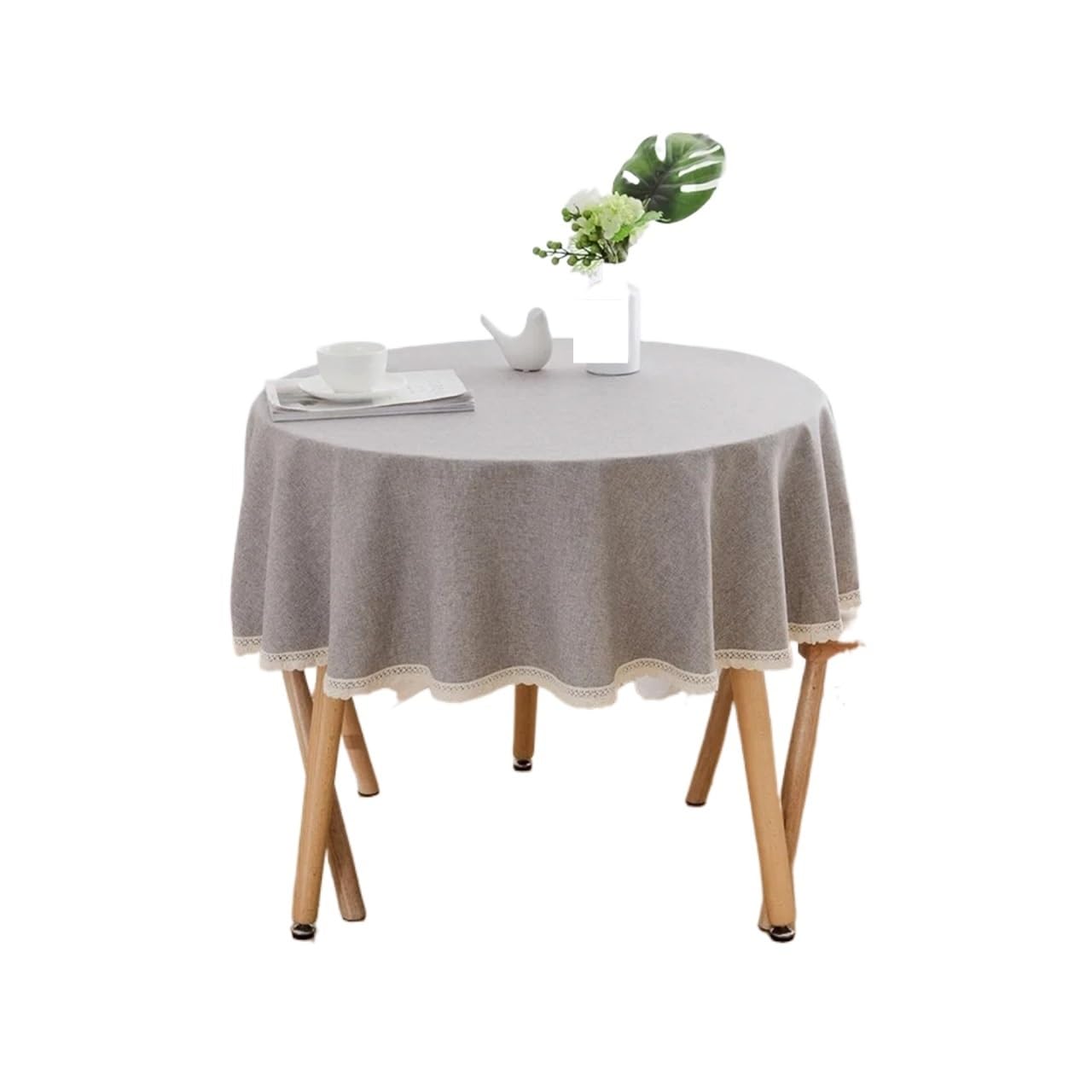 ZHSOAO Round Tablecloth Large Waterproof And Oil-Proof Solid Color Cotton Linen for Cafe(Grey,100cm)