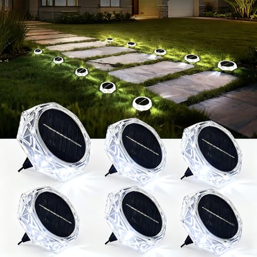 Solar Ground Lights Outdoor, 6 Pack Solar Garden Lights IP65 Waterproof, 8 Bright LEDs Decking Lighting with 600mAh Battery for Garden Lawn Patio Yard Landscape (Cool White)