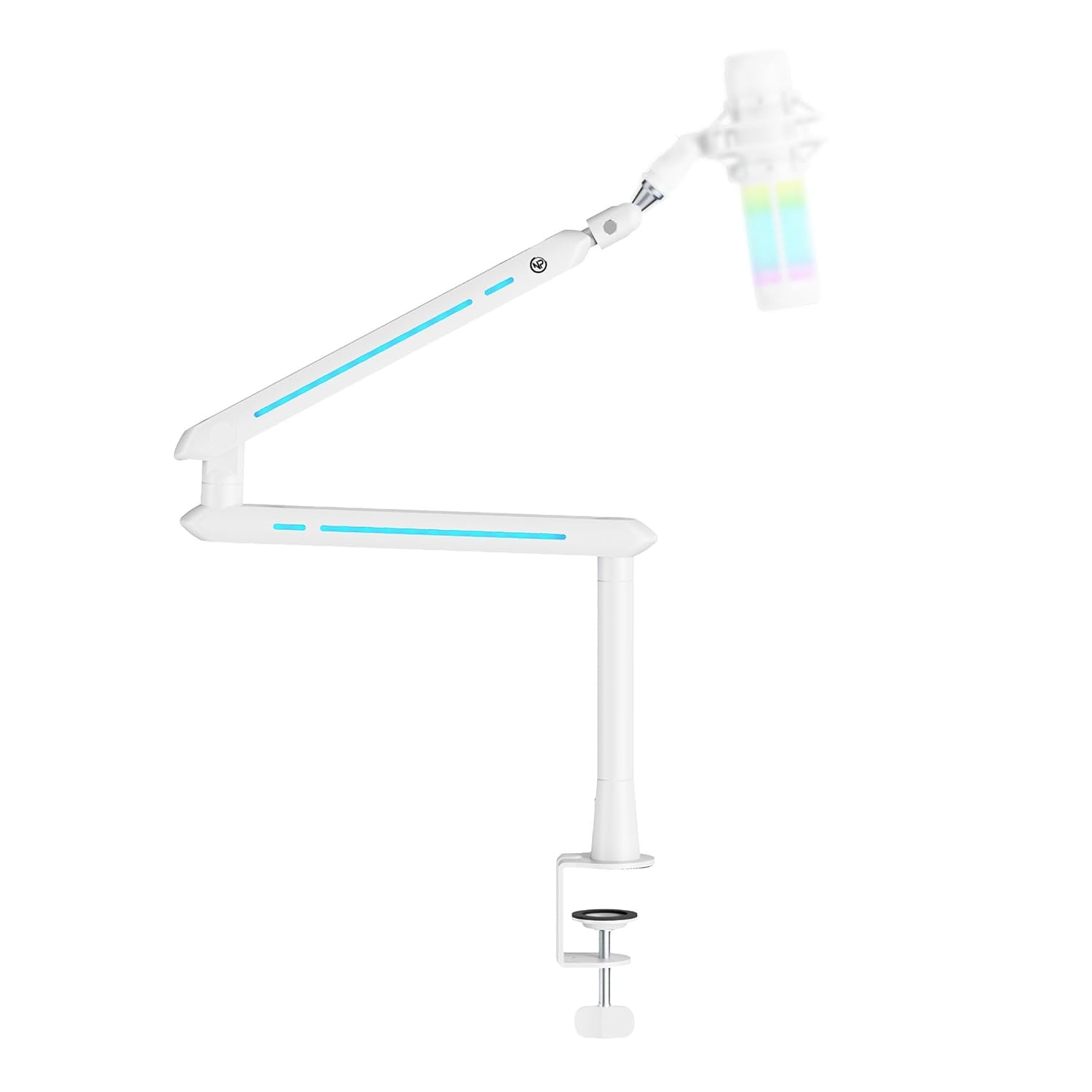 NPO STD191LW Elysium RGB Mikrofon Tutucu, Profesyonel Yayıncı Kolu, Amortisörlü Boom Arm Standı, 2kg Kapasite, Beyaz