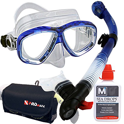 Promate Set de Snorkel SeaDrops Máscara Antivaho Equipo de Snorkel con Bolsa - Azul T miniatura 1