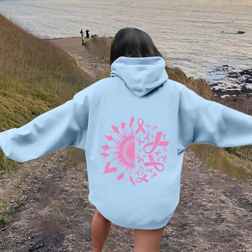 Sweat manches longues imprimé lettres bleu ciel ample automne hiver