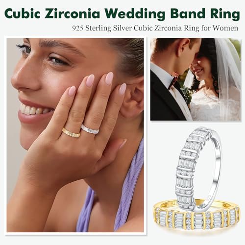 Womens Wedding Bands Sterling Silver/14K Gold Plated Half Eternity Band Rings Created Sapphire/Emerald/Ruby/Moissanite Cz Cross Ring Stackable Anniversary Ring Size 6 to 103