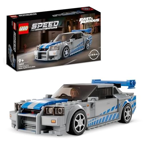 LEGO Speed Champions 2 Fast 2 Furious Nissan Skyline GT-R (R34) Rennwagen Spielzeug zum Bauen, 2023 Modell Auto-Bausatz mit Brian O'Conner Figur 76917