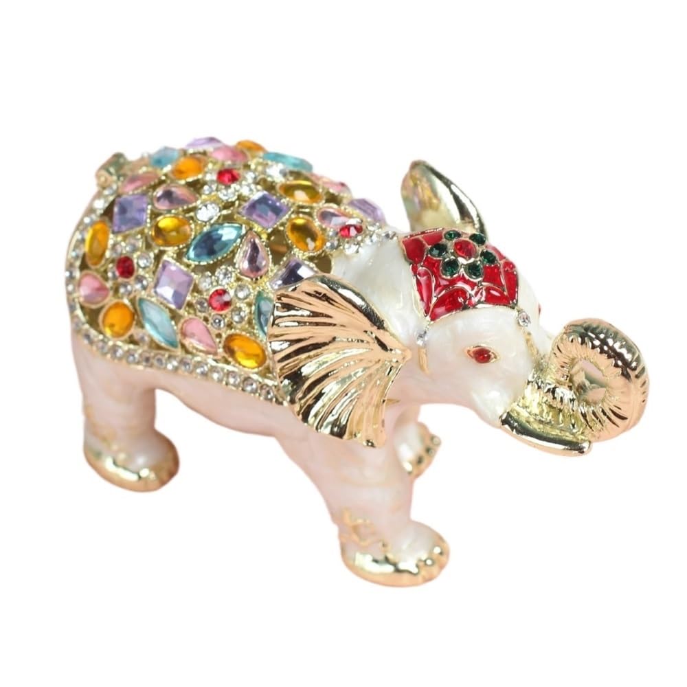 YOPI Enameled Elephant Trinket Box Jewelry Container Metal Miniature Figurines Ring Holder Home Decoration