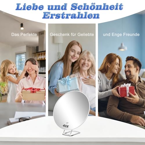 Solinorex 40X Vergrößerungsspiegel, Kosmetikspiegel Mit Vergrößerungsfunktion, Reise-Schminkspiegel Wird Zum Formen Der Augenbrauen Und Für Make-Up Verwendet, Inklusive Ständer, Pinzette Und Schere
