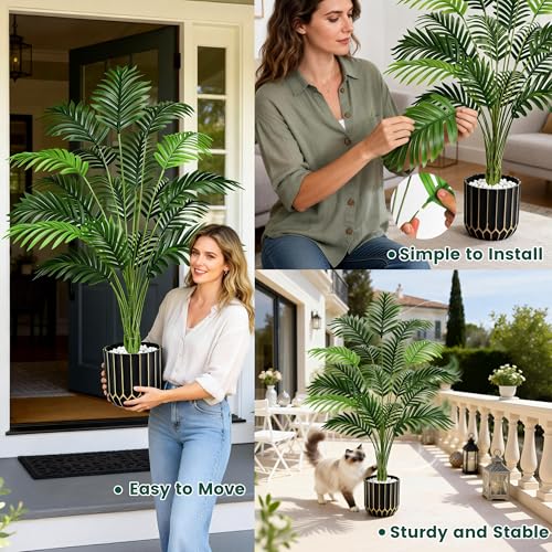 Der Rose 44" Fake Palm Tree Artificial Tree Faux Plant for Indoor and Outdoor Home Office Living Room Porch and Balcony Decor - Image 5
