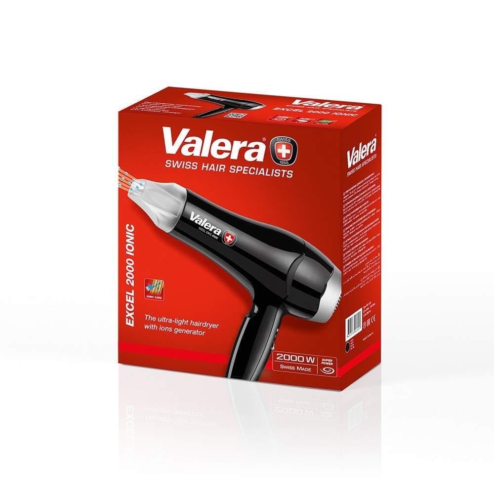 Valera, Excel 2000 Ionic, Secador de Pelo Ultraligero, Secador Iónico, con 6 Niveles de Temperatura y Flujo de Aire y Filtro Extraíble, 2000 W, Swiss Made