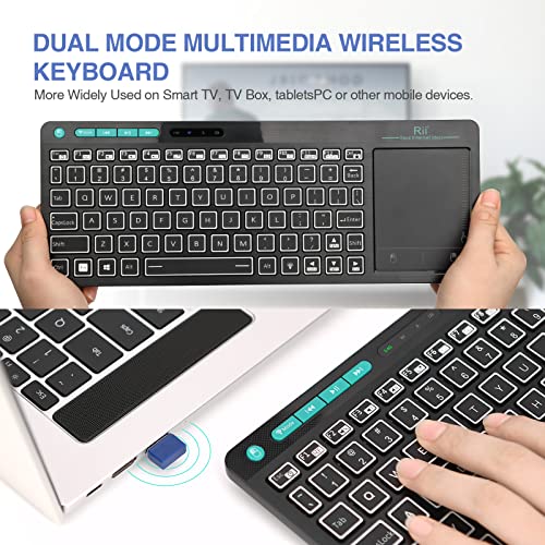 (Dual Mode) Rii Rt518S Wireless And Bluetooth 2-Led Color Backlit Multimedia Keyboard With Multi-Touch Big Size Trackpad,Rechargable Keyboard For Android Tv Box,Pc,Tablets,Smart Tv, Htpc, Iptv,Windows #TOP1