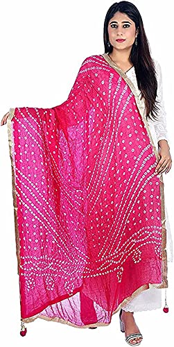 ETHINIC Craft Hub® Women's Tapara Silk Bandhani Bandhej Dupatta for Women, Heavy Dupatta with Gota Work and Latkan