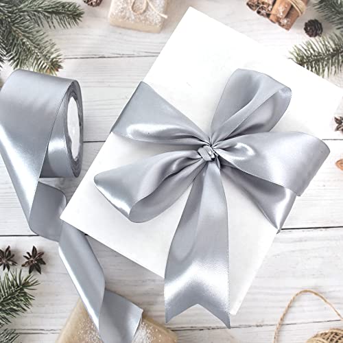 TONIFUL 2 Inch x 25 Yards Wide Silver Satin Ribbon Solid Fabric Ribbon for Gift Wrapping Crafts Chair Sash Eternal Flower Invitation Cards Hair Bows Sewing Party Wedding Decoration - Image 4