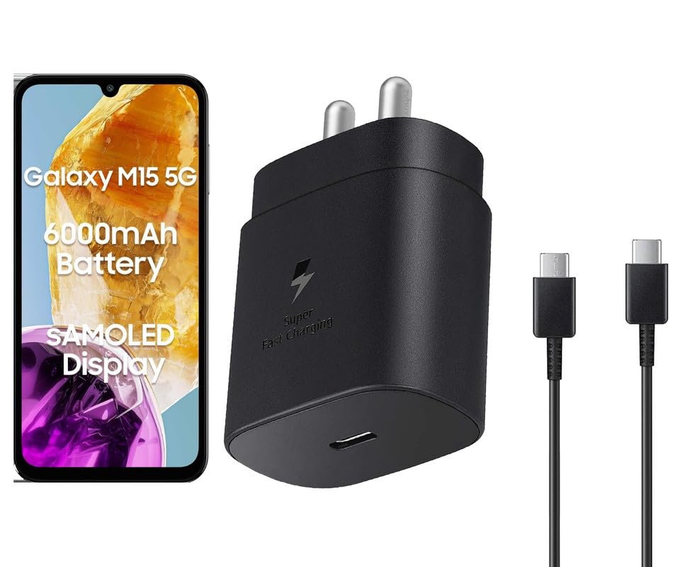 Image of 25W Type C Charger for Samsung Galaxy M15 5G | USB C to C Port Super Fast Charging Adapter for Galaxy Tab S9 Ultra /S9 Fe /S9 plus /S9 /A9 /A9 Plus /S8, 25 w Quick Mobile Phone Adaptor USB-C Device, Black