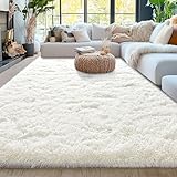 5x7ft Fluffy Fuzzy Area Rug for Living Room Bedroom, Ultra Soft Rugs for Living Room, Modern Shaggy Carpets Rug for Boys Girls Dorm Nursery Home Decor Aesthetic, Upgrade Non-Slip Durable, Cream White