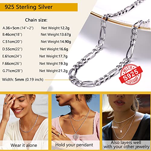 Prosteel Womens Chain Necklace Women Chocker Adjustable 14 Inch 5Mm Thick 925 Sterling Silver Layered Figaro Chains Choker #TOP5