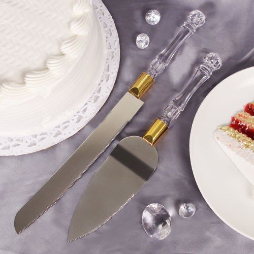 Acrylic Gold Cake Server and Cake Knife Set Party Supplies