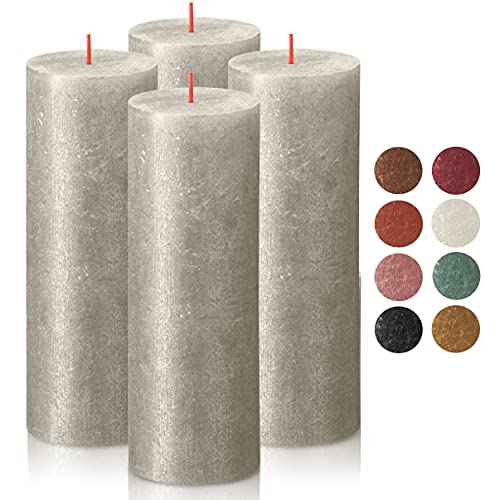 bolsius silver shimmer metallic pillar candles 4 pack - 2.75 x 7.5 inches - premium european quality - includes natural plant-based wax - unscented dripless smokeless 85 hour party décor candles