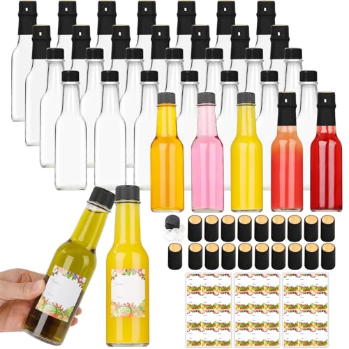 35 Pack 5oz Hot Sauce Bottles Glass Woozy with Lids Inserts & Shrink Caps