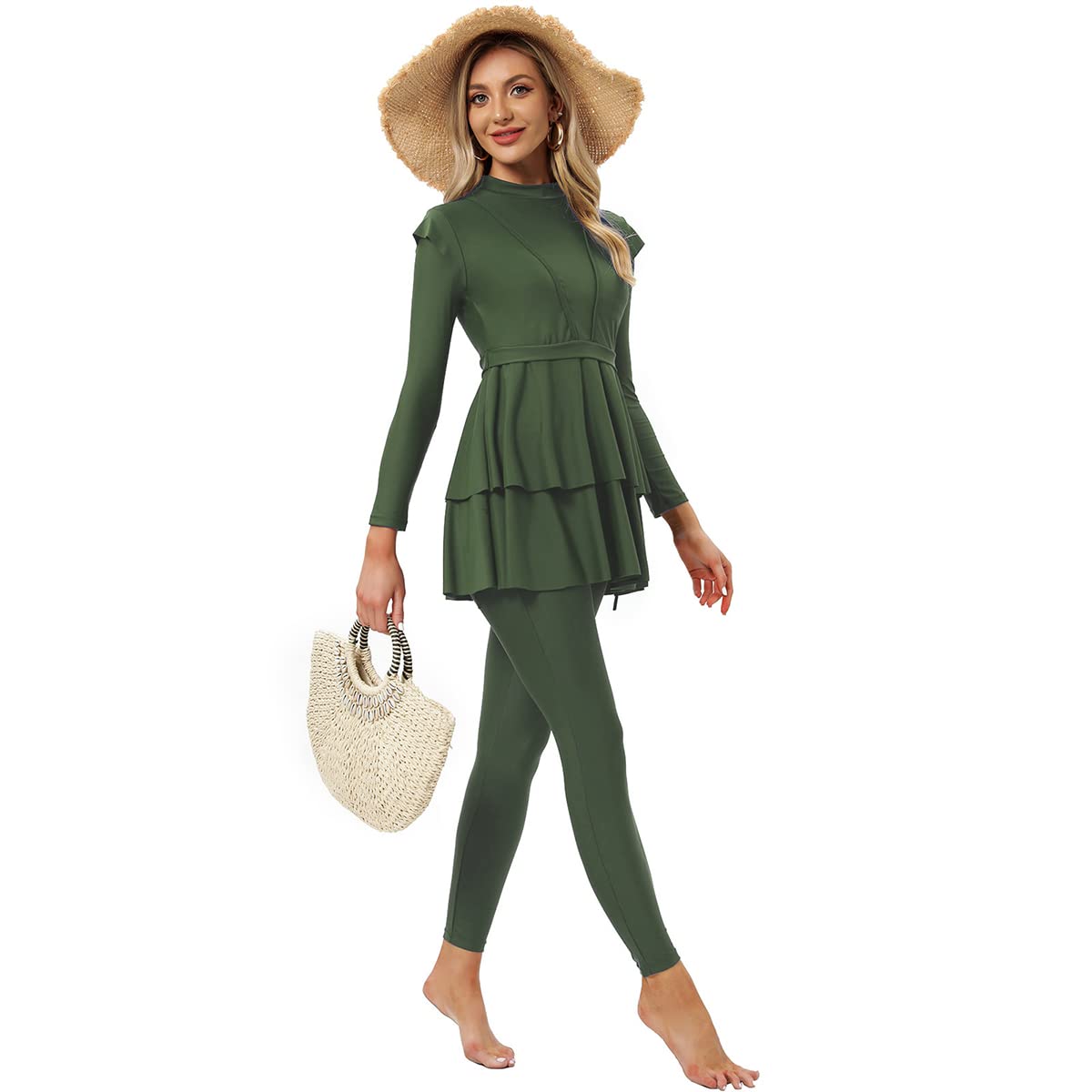 OBEEII Costume da bagno musulmano da donna a copertura completa, costume da bagno Burkini Hijab, S-4XL