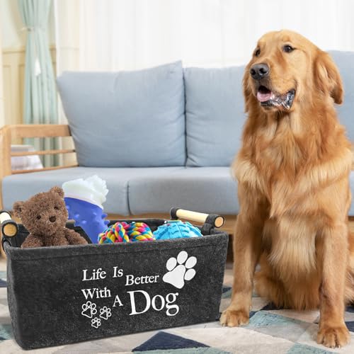 inheming Hundespielzeug Aufbewahrung, Filz Aufbewahrungsbox für Hundespielzeug, 38cm x 25cm x 18cm,Rechteck Aufbewahrungskorb für die Organisation von Haustierspielzeug, Decken, Leinen Grau